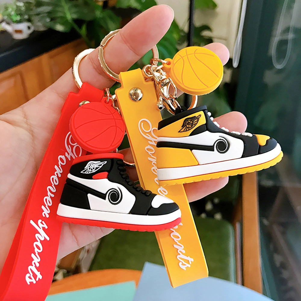 Fashion 3D PVC Rubber Aj Shoe Basketball Sneakers Keychain Wholesale Key Bag Doll Pendant Key Ring with Wrist Strap Girl Gift
