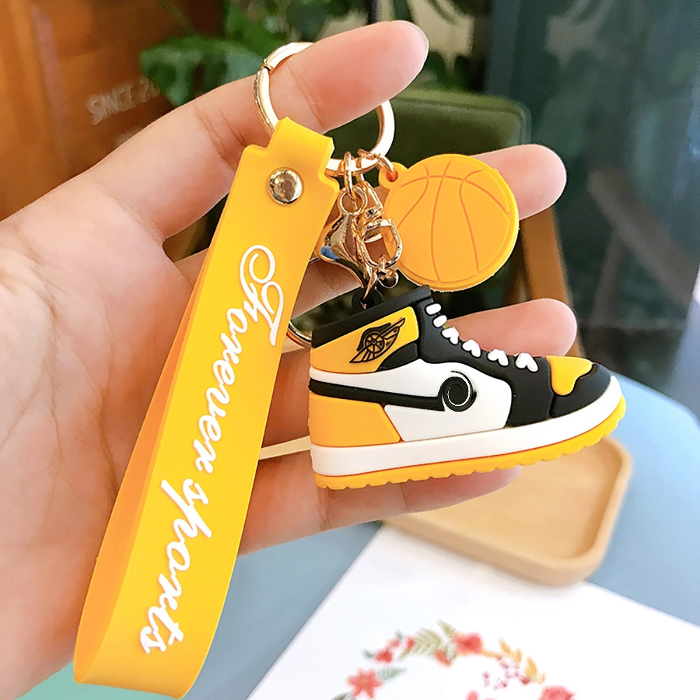 Fashion 3D PVC Rubber Aj Shoe Basketball Sneakers Keychain Wholesale Key Bag Doll Pendant Key Ring with Wrist Strap Girl Gift