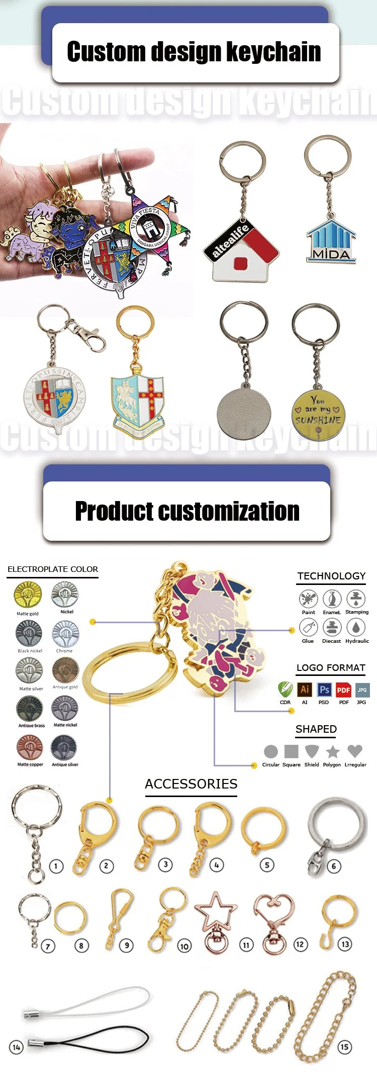 Custom Personalized Factory Logo Zinc Alloy Fashion Design Rainbow Floating PVC Rubber Iron Metal Soft Hard Enamel Heart Keychain
