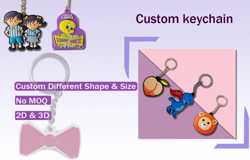 Basic Customization Custom Cute Logo 3D/2D Silicone PVC Rubber Keychain Cheap PVC Rubber Keychain